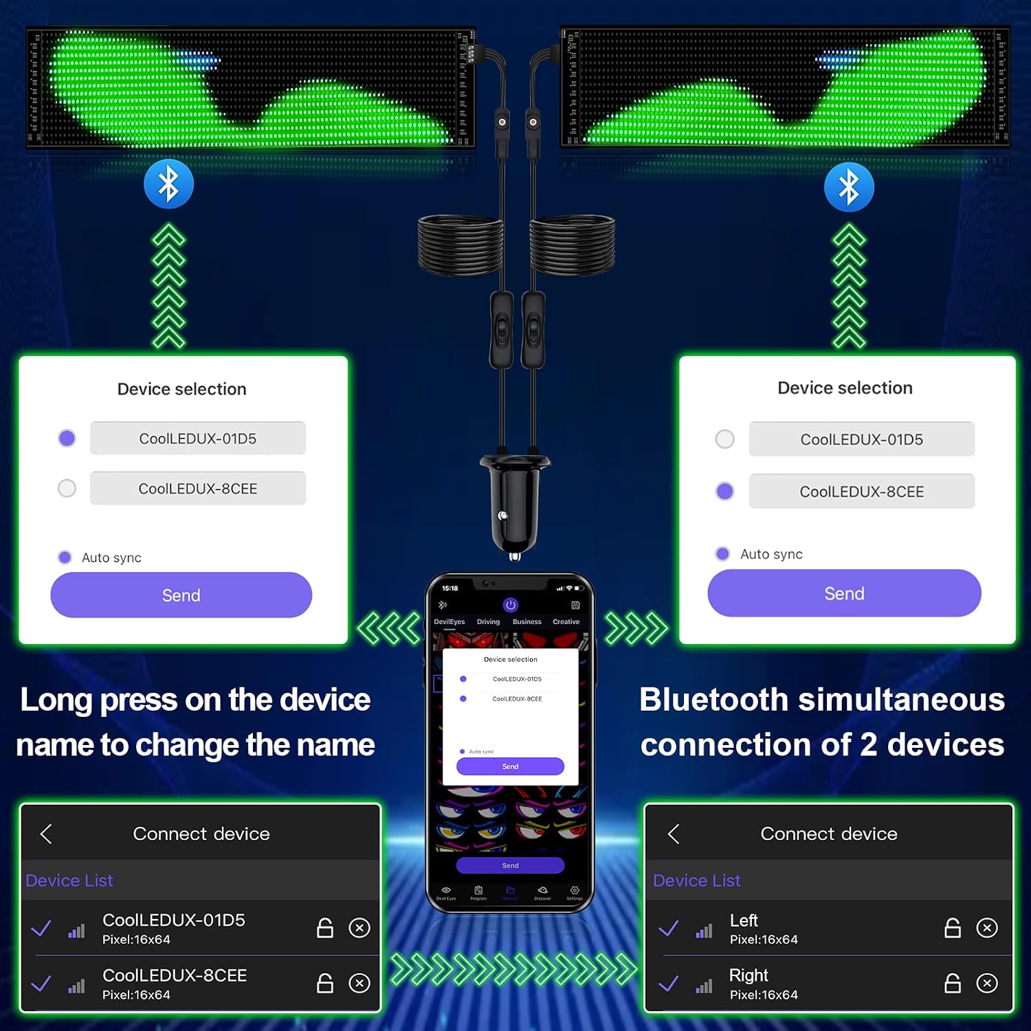 2Pcs Devil Eyes Light for Cars,Flexible Scrolling Programmable LED Signs,LED Eyes for Truck Windshield,Custom Editor Colours,Animations,Text