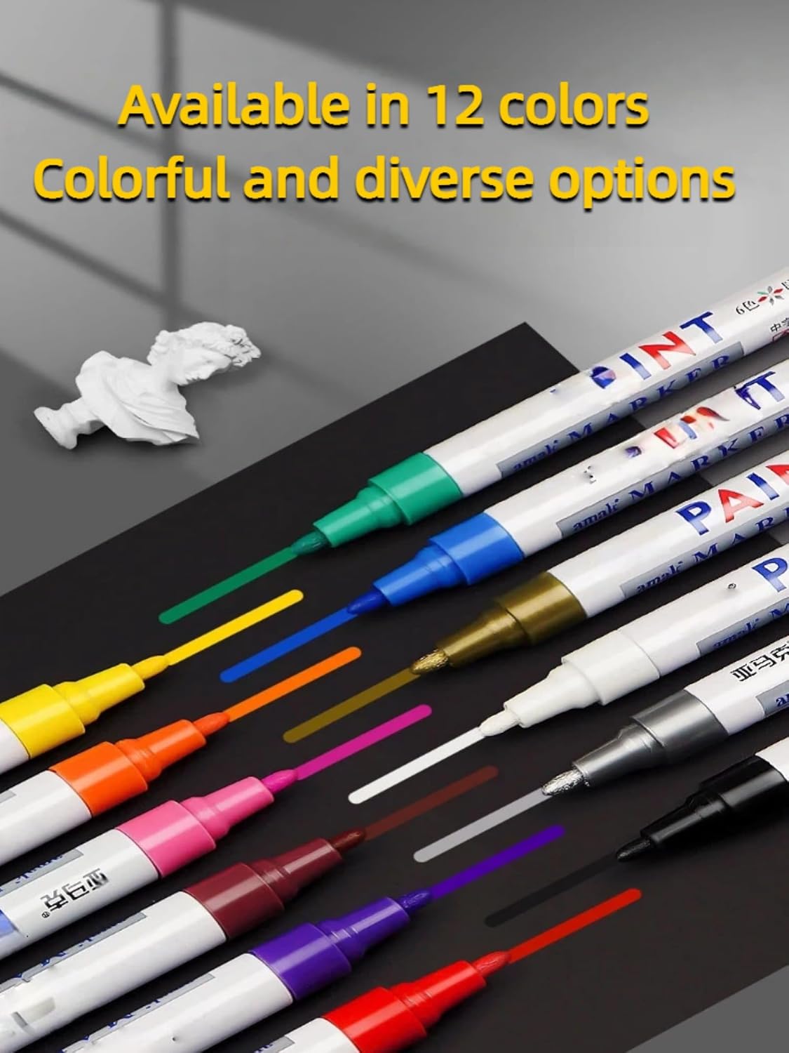 Oil-Based Paint Markers for Tires, Quick Dry Permanent Pen Set for Glass, Ceramic, Wood, Metal, Plastic, Rock Painting (12 Colors)
