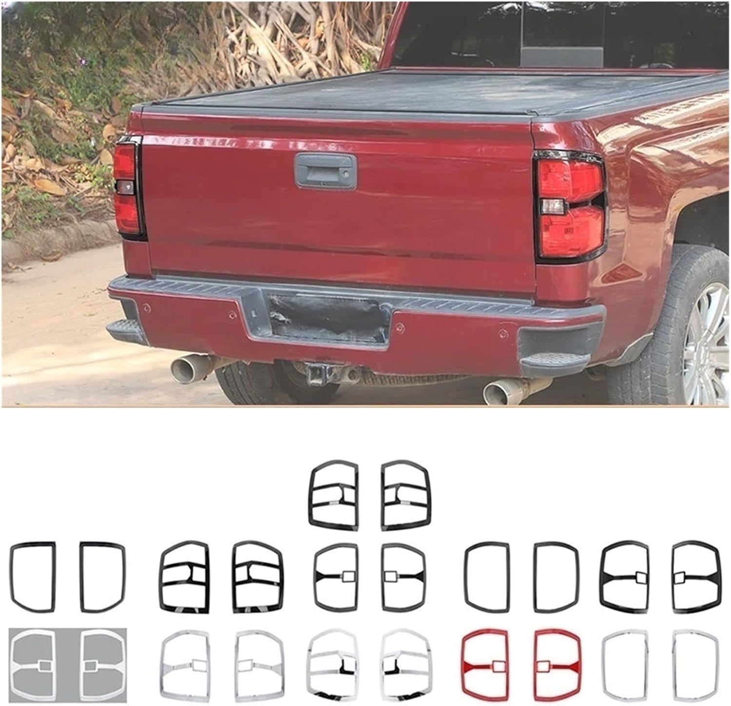 ABS Exterior Rear Taillight Lampshade Protective Decorative Cover Compatible For Chevy Silverado 2014-2018 Car Accessories(Chrome)