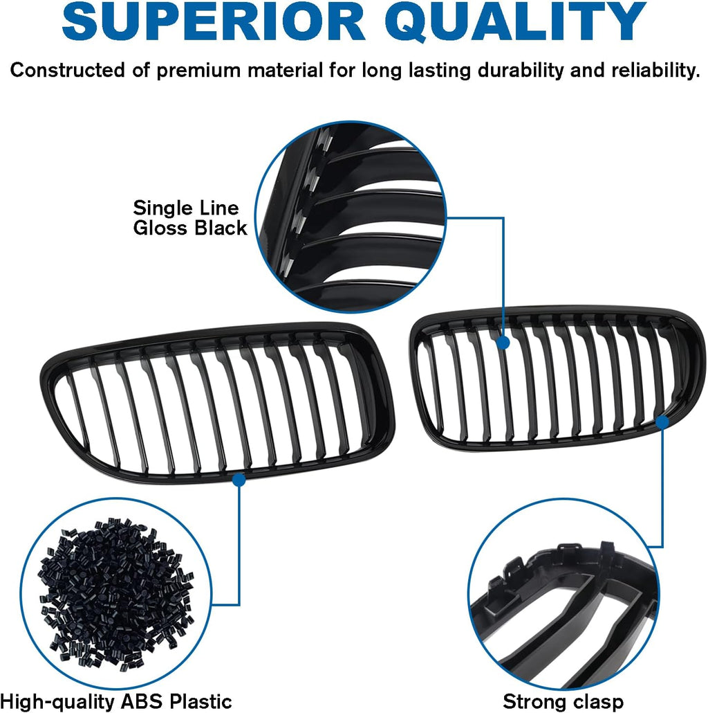 E90 Grille - Black Kidney Single slats Grill Compatible With BMW 3 series E90 2009-2011 323i 328i 328xi 335d 335i 335xi Sedan LCI，E91 328i 328xi Touring LCI,ABS Gloss Black Kidney Grill