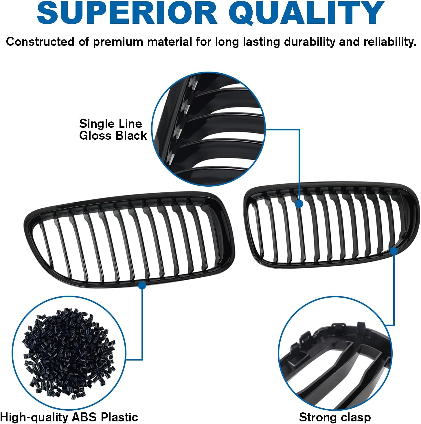 E90 Grille - Black Kidney Single slats Grill Compatible With BMW 3 series E90 2009-2011 323i 328i 328xi 335d 335i 335xi Sedan LCI，E91 328i 328xi Touring LCI,ABS Gloss Black Kidney Grill