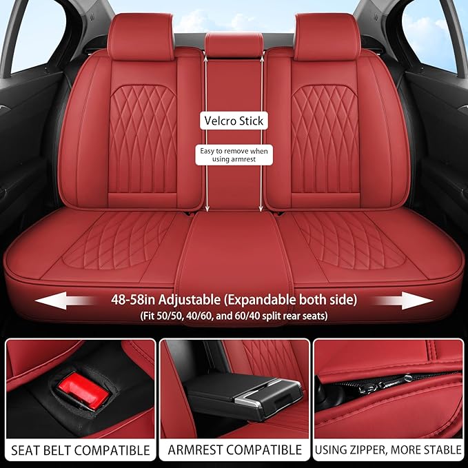 WELLDO Car Seat Covers Full Set, Leather Seat Covers - Image 5