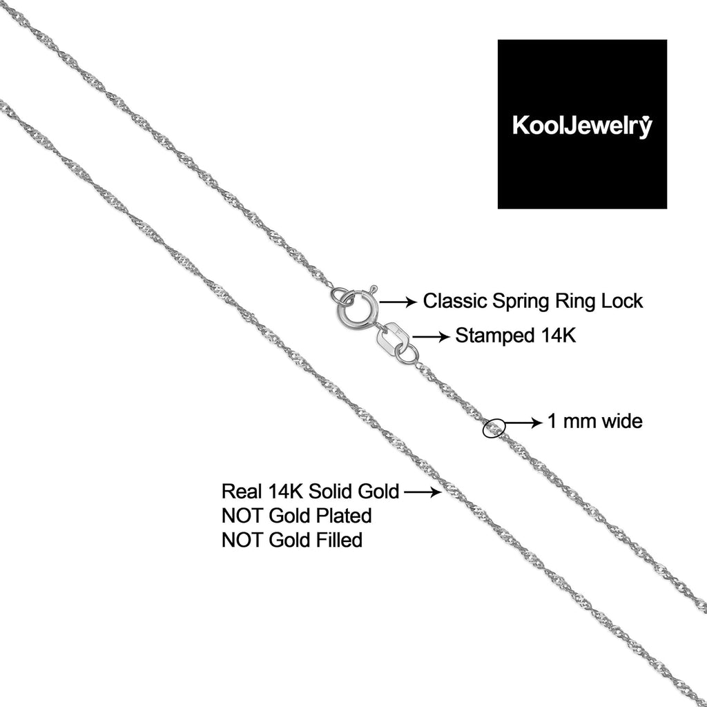 kooljewelry solid 14k white gold singapore chain necklace, close-up detail