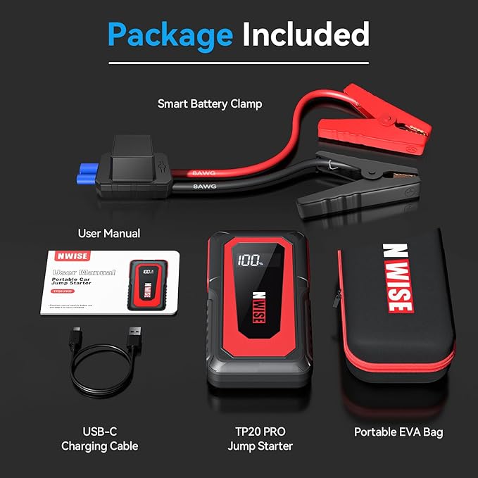 NWISE Car Jump Starter, 2000A Peak 20000mAh Portable Battery Pack - Image 8
