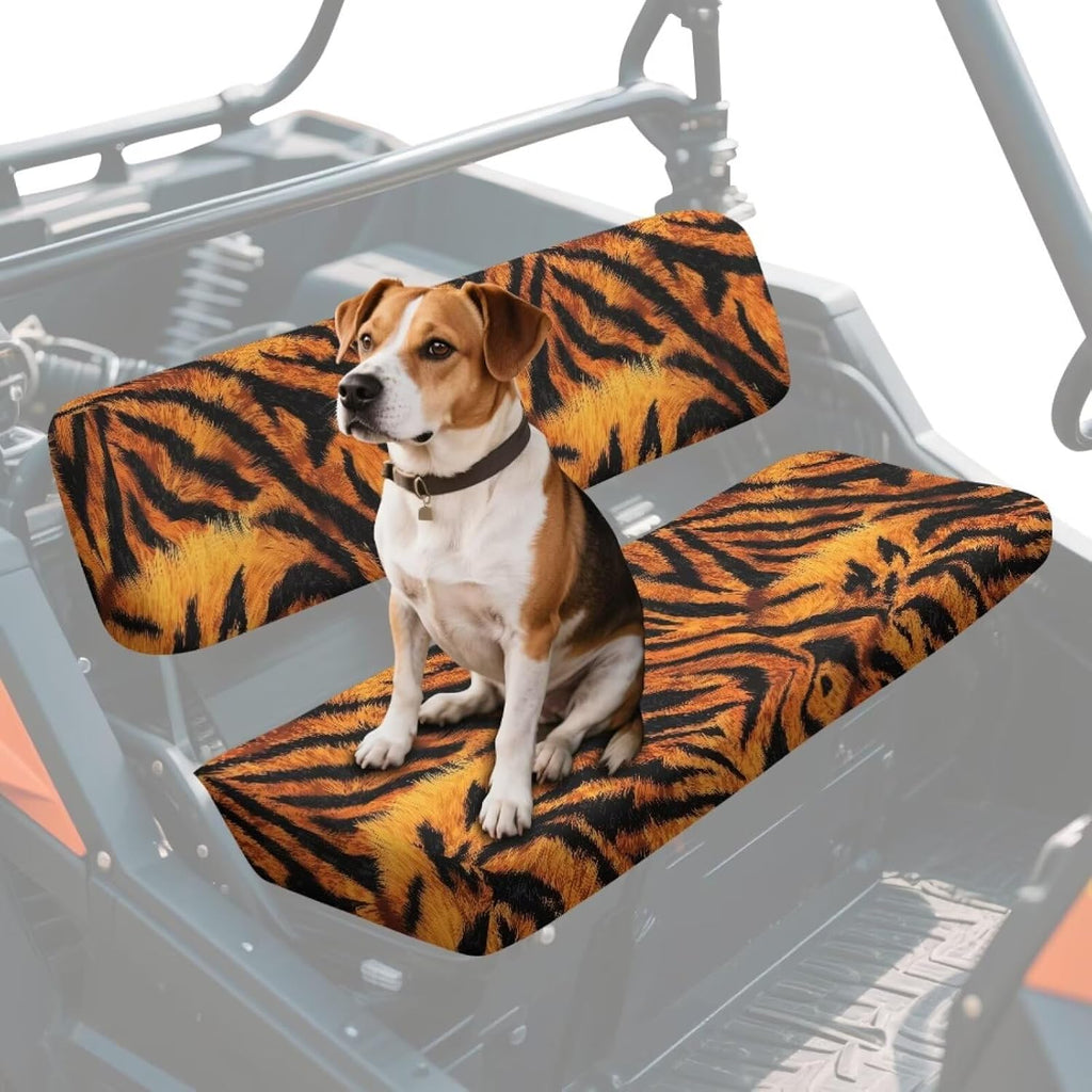 Tiger Printed UTV Front Bench Seat Cover Anti-Scratch 2Pcs Mule Bench Seat Covers All-Weather Protection Mule Accessory Parts, Orange