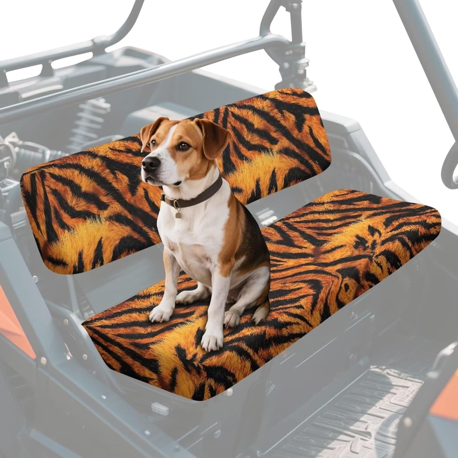 Tiger Printed UTV Front Bench Seat Cover Anti-Scratch 2Pcs Mule Bench Seat Covers All-Weather Protection Mule Accessory Parts, Orange
