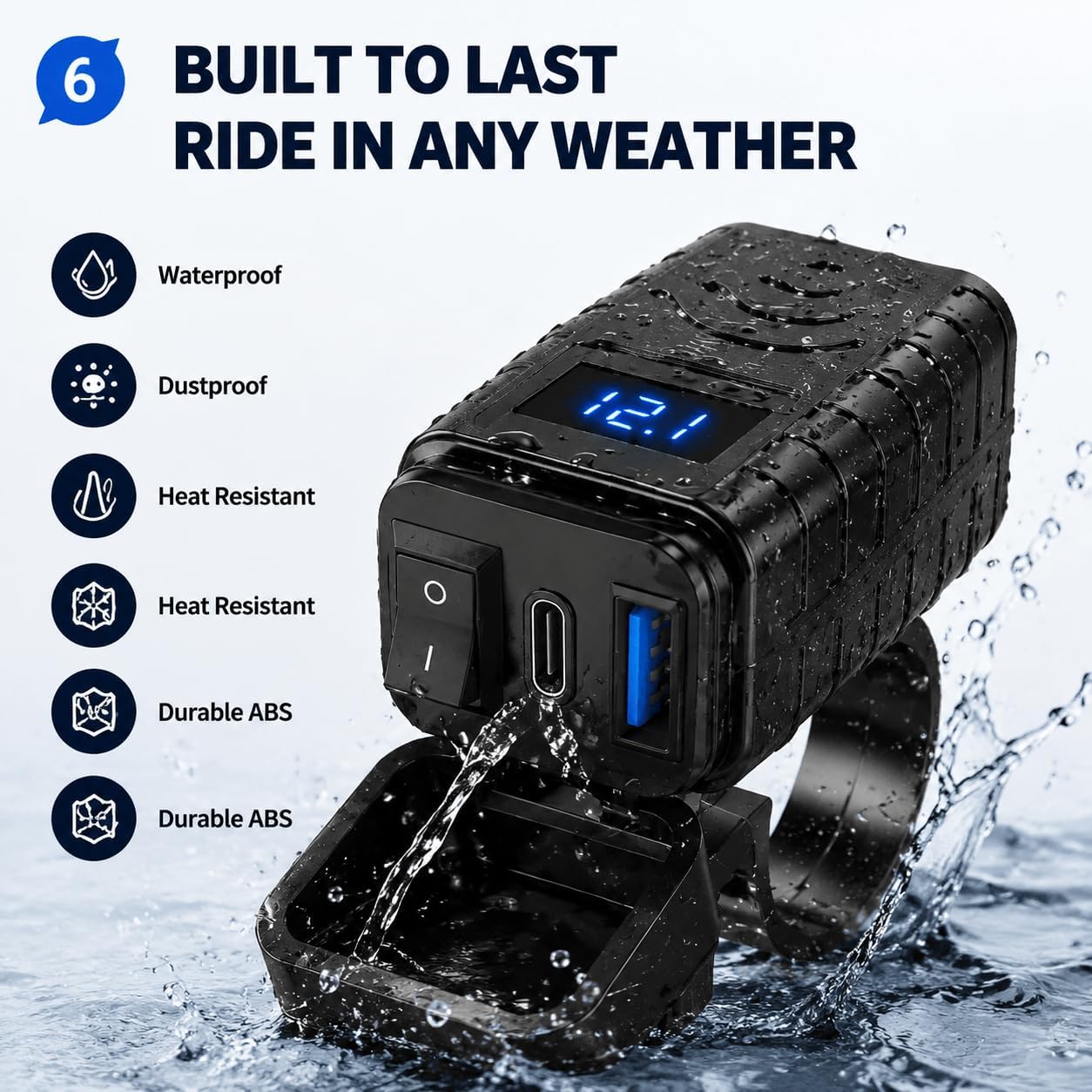 USB Charger for Motorcycle Yamaha Grizzly 2014-2015 Waterproof QC3.0 USB-C PD SAE Power Socket with Voltmeter for ATV UTV RV Boat