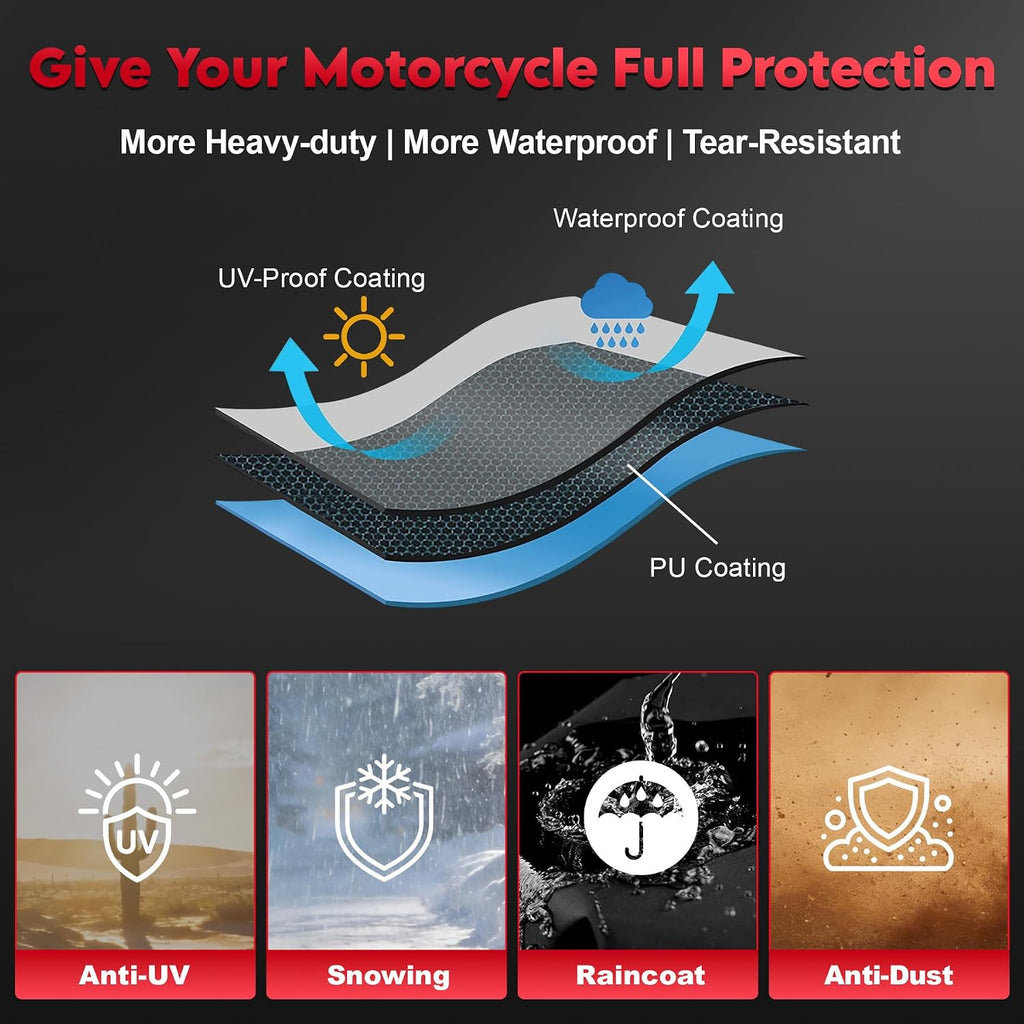 Comnova Motorcycle Cover 96 Inch - 600D Outdoor Motorbike Cover Waterproof with Lock Hole, Universal Fit for Harley, Honda, Kawasaki, Full Protection, Moped Covers for Motorcycle Vehicle Up to 96"