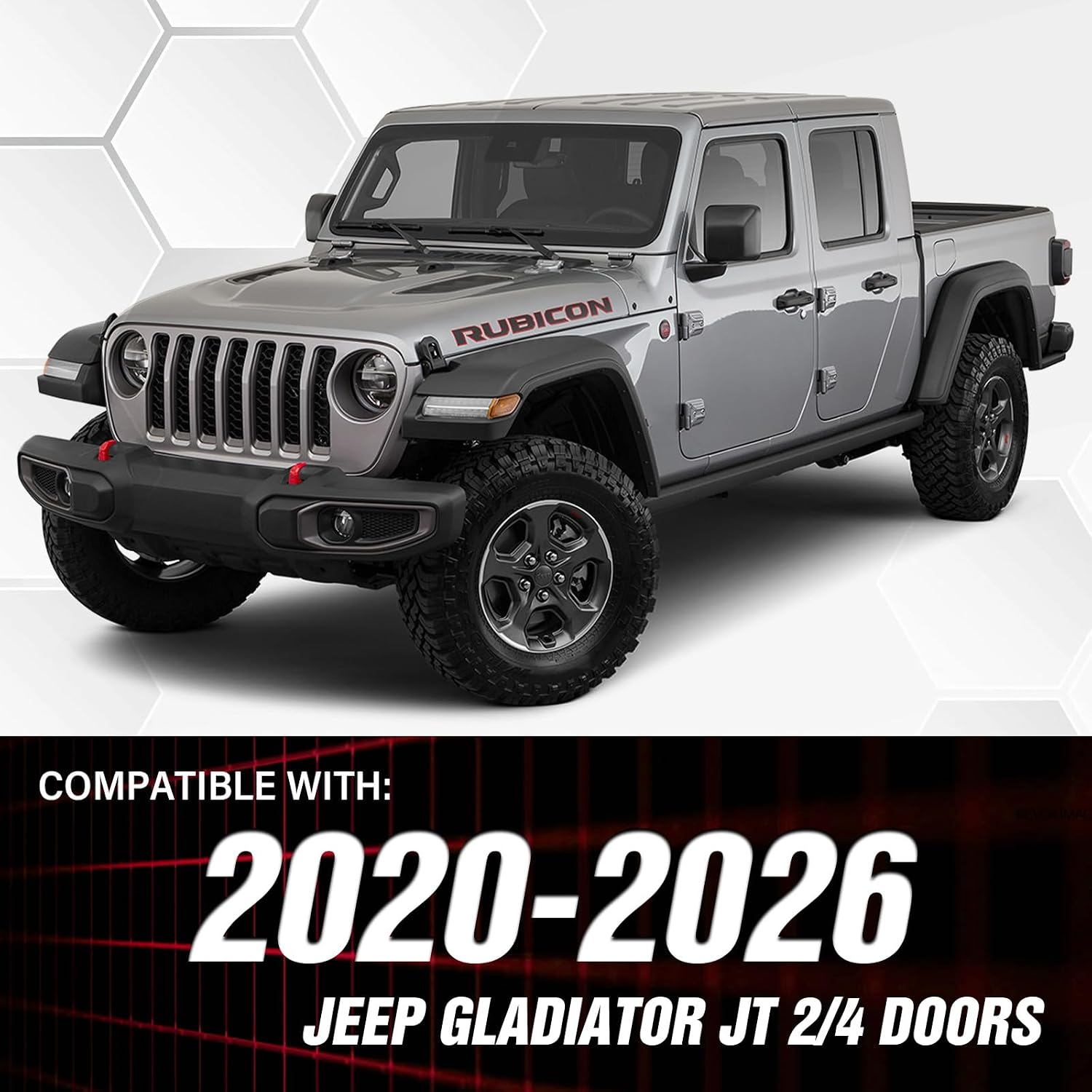 for Gladiator JT Flat Front and Rear Fender Flares with Turn Signal Lights Compatible with 2020-2026 Jeep Gladiator JT, Combo Wheel Fenders Heavy Duty Steel Mud Guard(4 PCS Kit)