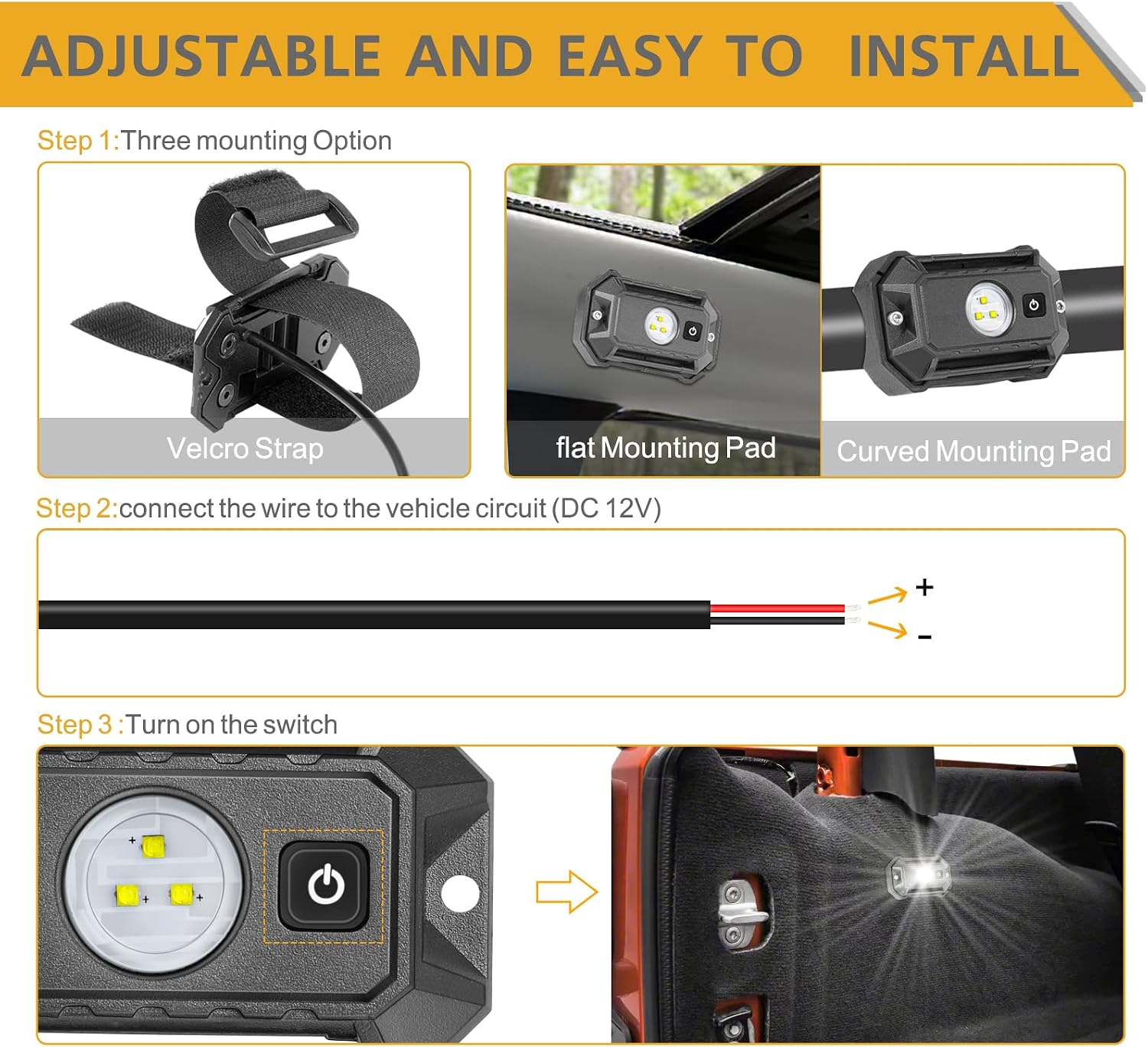 UTV LED Dome Light 12V with Switch, Rfroad Lighting Universal Roll Bar Mount LED White Lights Interior Dome Light for UTV ATV Polaris RZR Can Am Car Golf Cart
