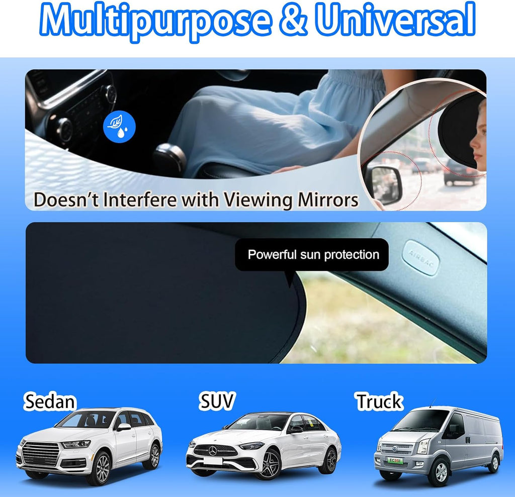 Car Window Shade 4 Pack, Magnetic Sun Blocker with Static Suction, 99% UV Protection, Universal Fit for Sedan MPV SUV Truck, Front and Rear Windows