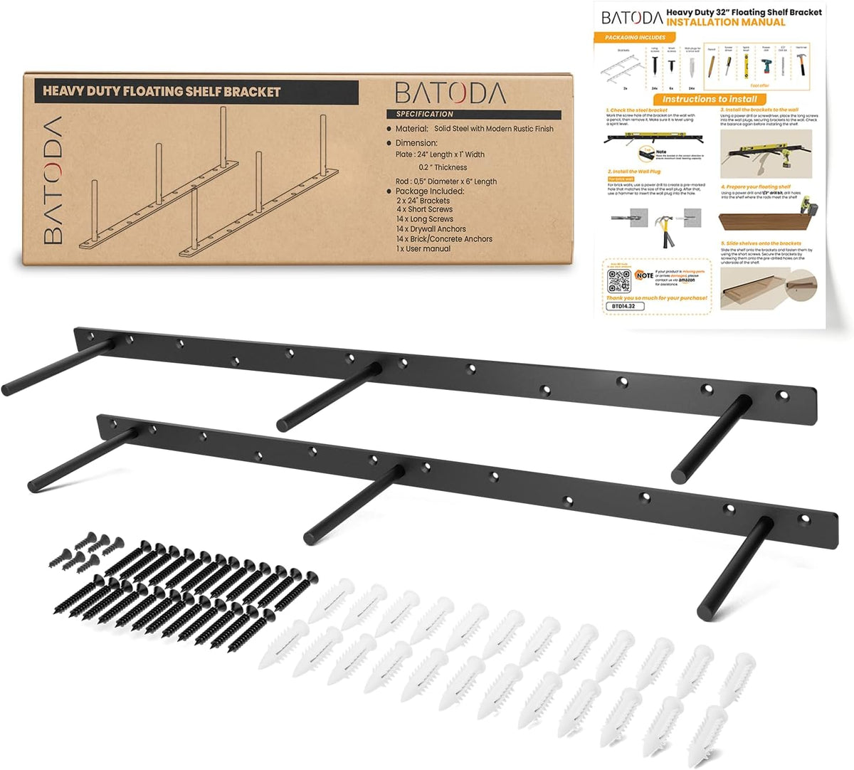 batoda hidden shelf brackets for floating shelves, 32", main product view