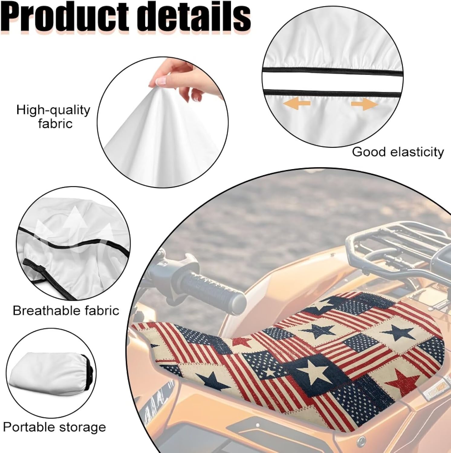 Vintage American Flag ATV Seat Cover Four Wheeler Seat Cover Patriotic Flag Waterproof Universal ATV Accessories 1776-2026 Compatible with Most ATV Seats