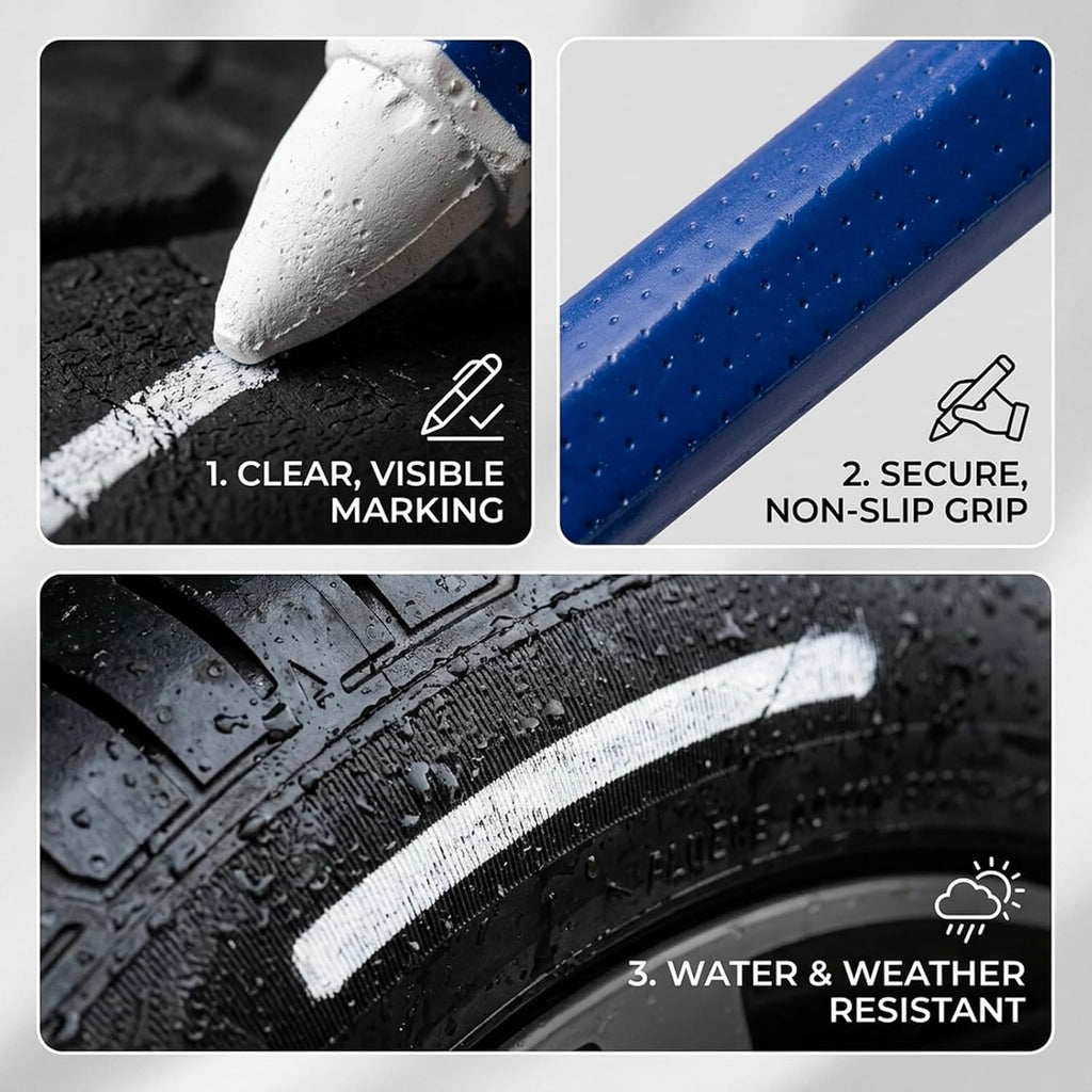 Tire Chalk, White Tire Markers, Tire Crayon for Road Marking, 5-Pack Tire Marker White with Clear Visibility on Various Road Surfaces, Convenient 3.94 x 0.59 Inch Size for Easy Handling