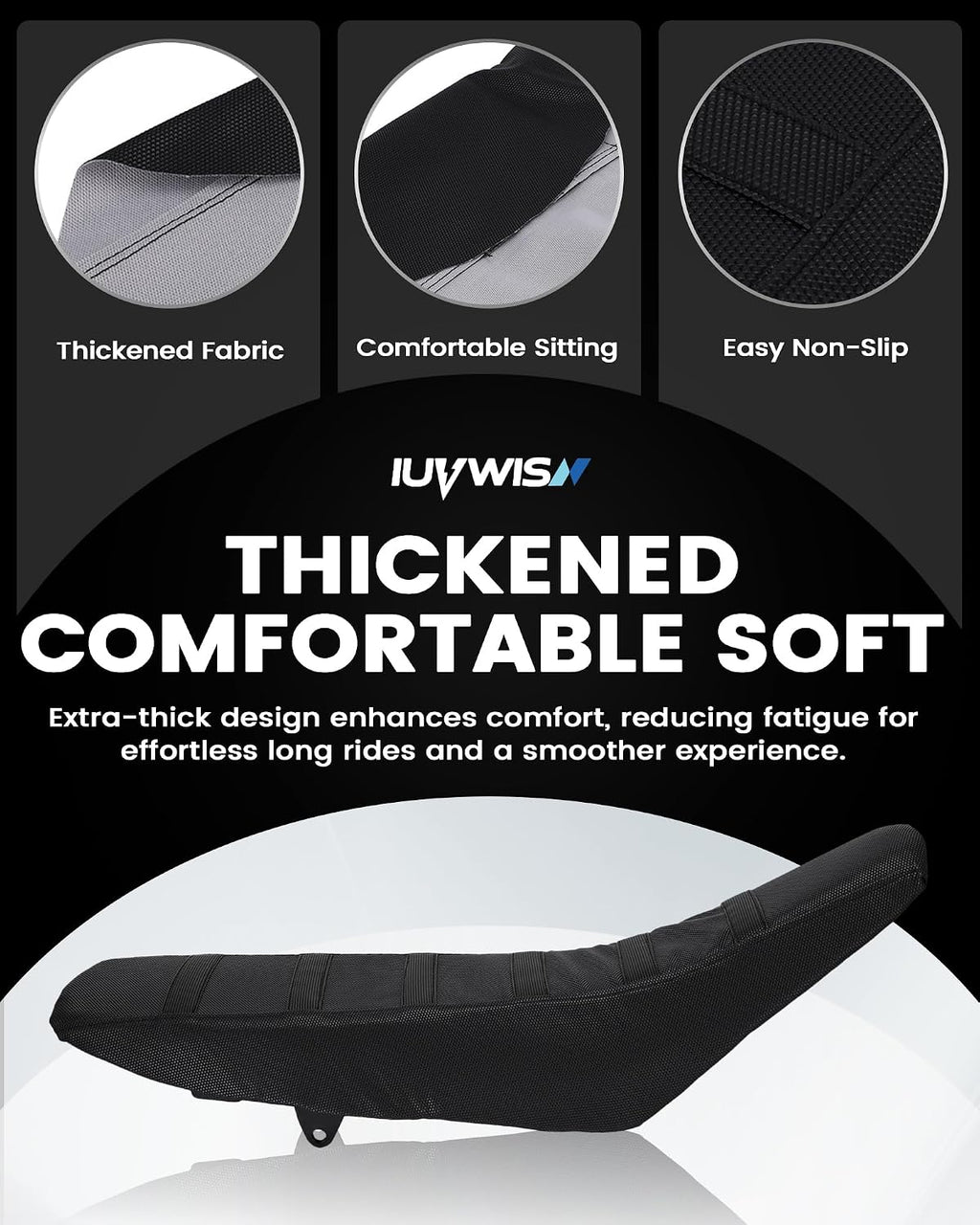 Motorcycle Soft Seat Cover Gripper Non-Slip Seat Cover Universal for Dirt Pit Bike Dual Sport Enduro Motocross Black