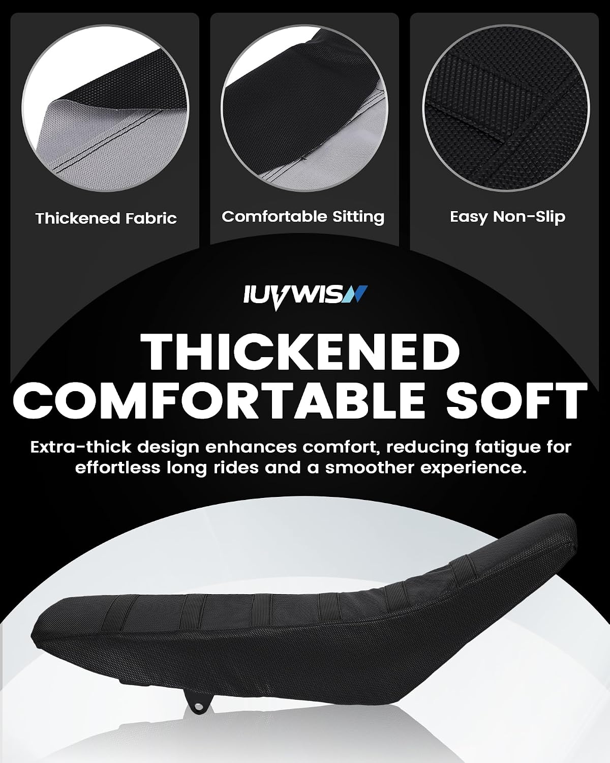 Motorcycle Soft Seat Cover Gripper Non-Slip Seat Cover Universal for Dirt Pit Bike Dual Sport Enduro Motocross Black