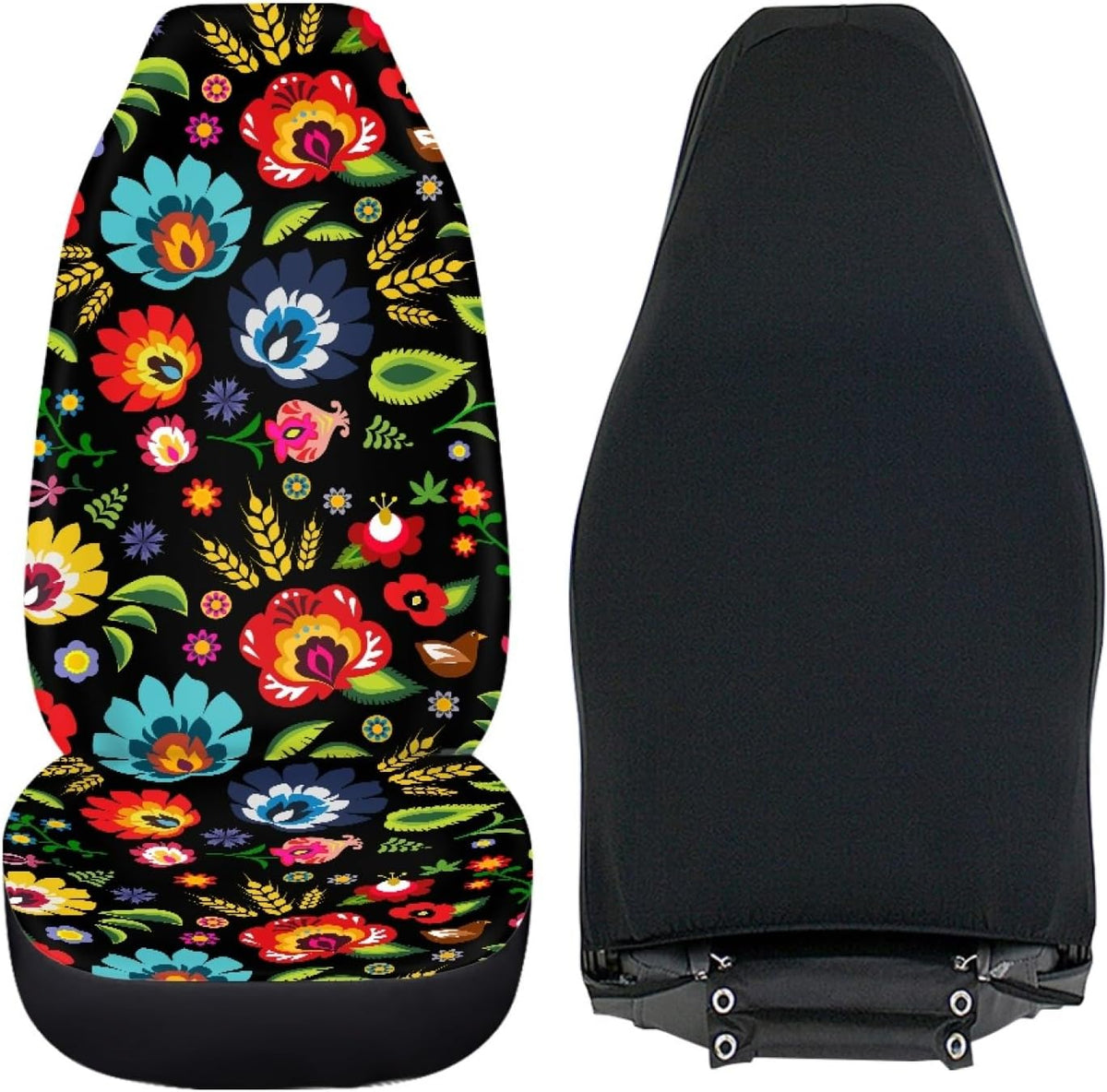 bulopur black boho floral car seat covers front, package contents