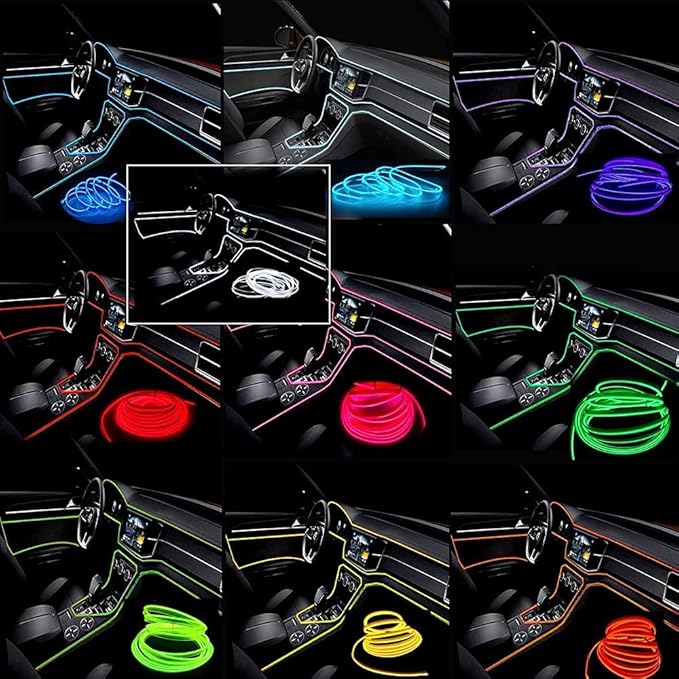 El Wire Lemon Green Interior Car LED Strip Lights, 10M Neon Wire USB 5V - Image 2