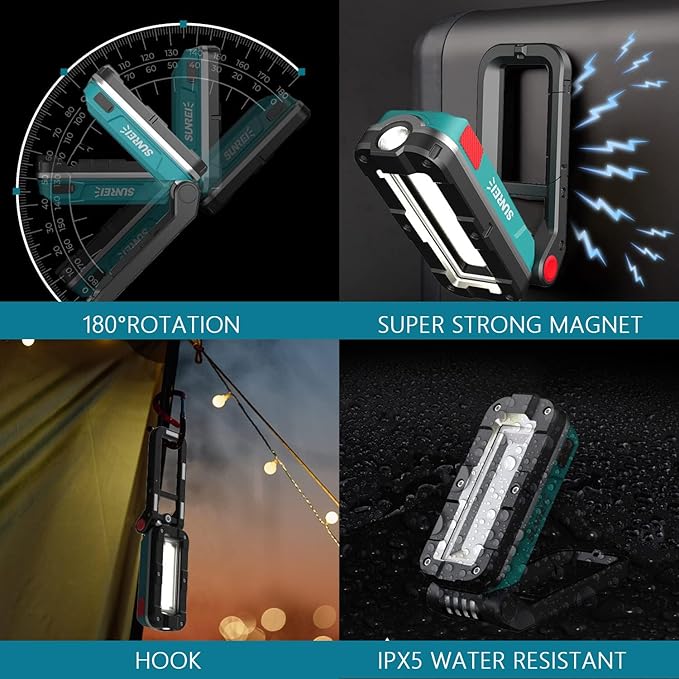 SUNREI LED Rechargeable Magnetic Work Lights COB Mechanic Lights, 1100 Lumens - Image 3