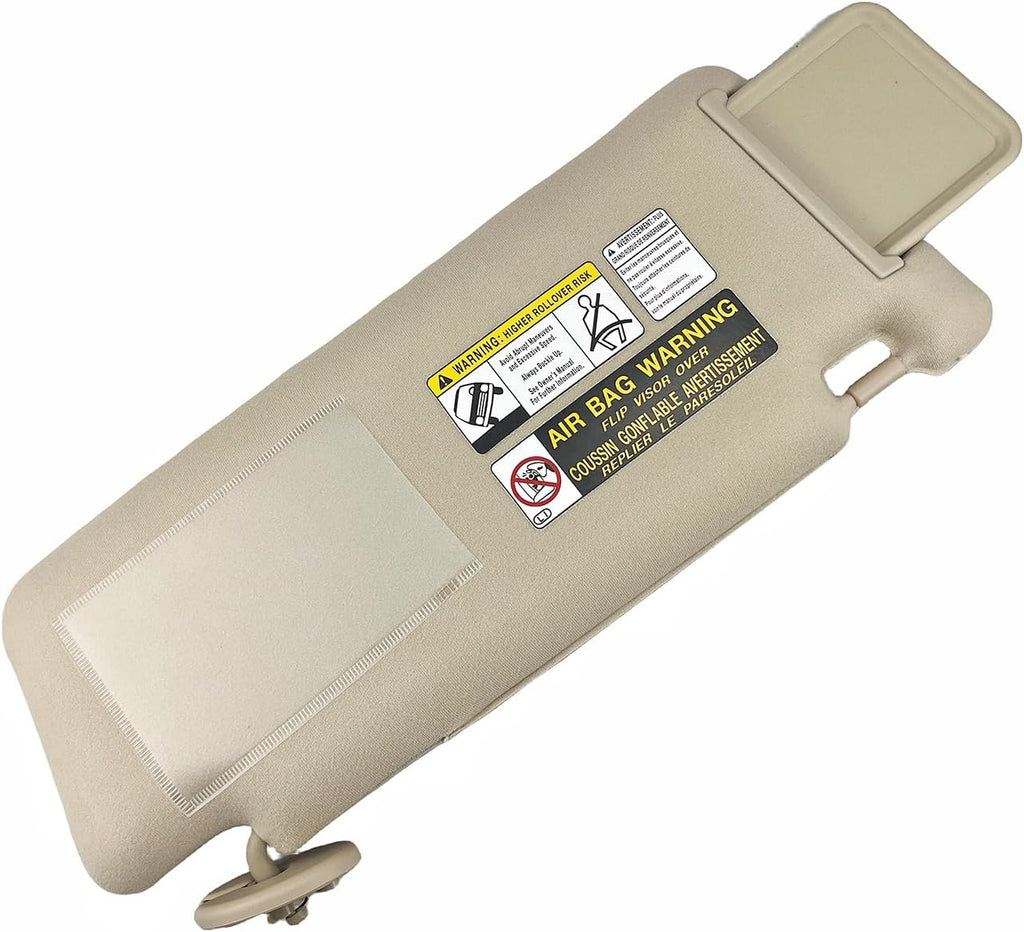 Left Driver Side Sun Visor Compatible with 2005-2015 Toyota Tacoma, (Beige Color) Sunvisor Replacement with Clip, Screws and Manual Slide Extension & Mirror, Non-Illuminated, Replaces 74320-04181-B1