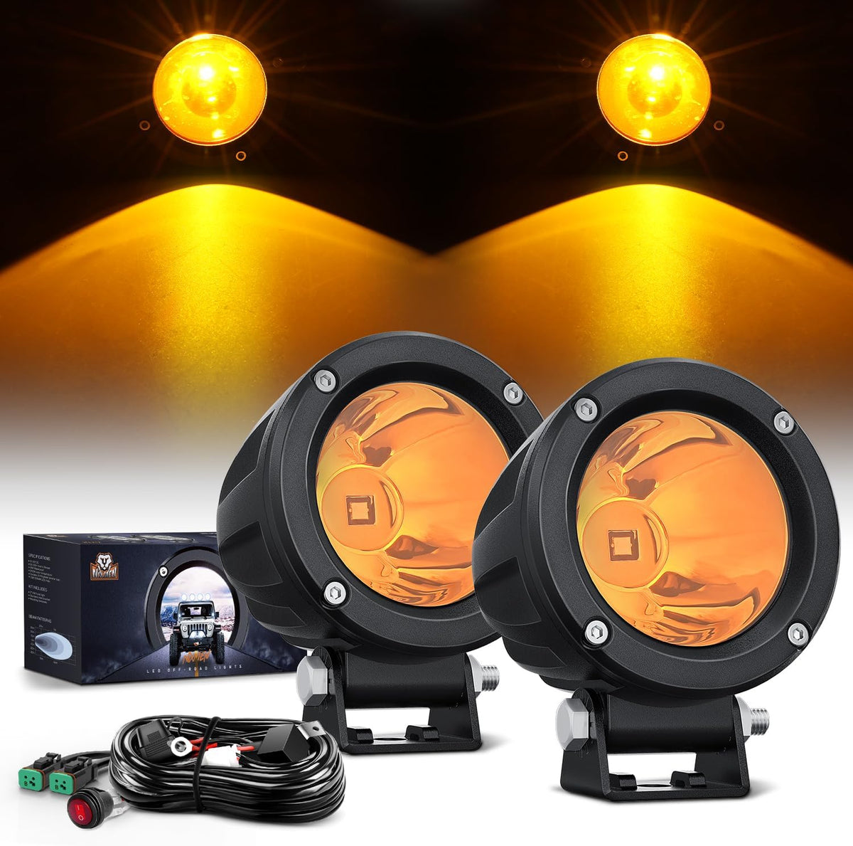 nilight 2 pcs 3 inch spot round amber, main product view