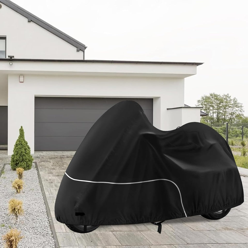 Trike Cover, Waterproof 3 Wheel Motorcycle Cover for Harley Davidson, Honda Goldwing, Kawasaki Trike Accessories, with Windproof Buckle, Reflective Strap, Black
