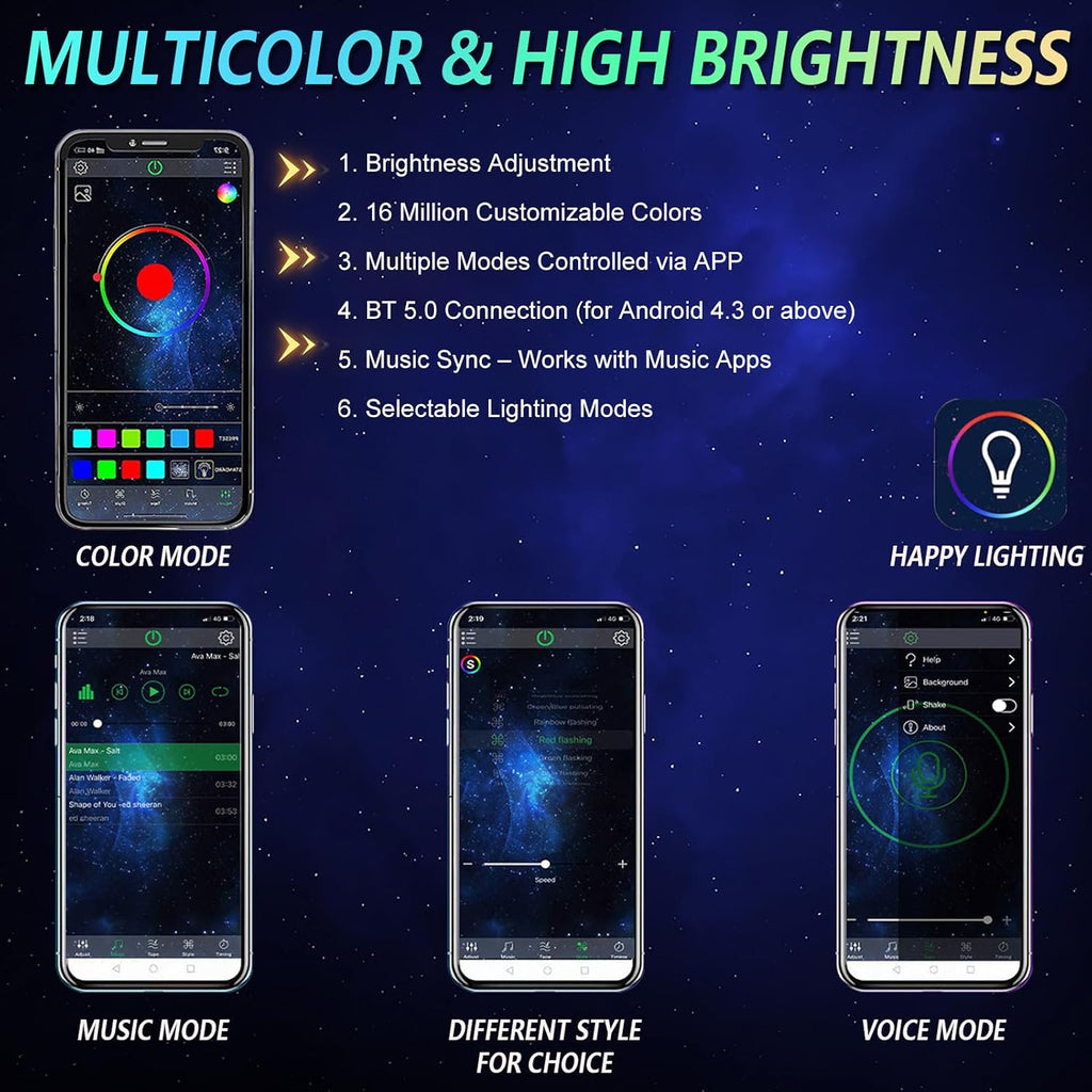RGB Car Lights APP Controlled LED Underbody Light Kit with 12 Premium 5050 LED Chips 16 Million Colors Music Sync for Cars Trucks SUVs ATVs Boats