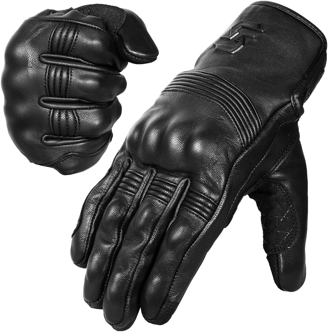 Leather Motorcycle Gloves for Men and Women | Touchscreen | Full Finger |