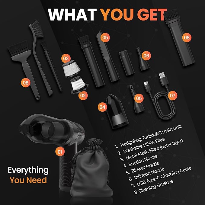 Hedgehog TurboVAC 3 in 1 Portable Car Vacuum Cleaner, Blower & Air Pump - Image 7