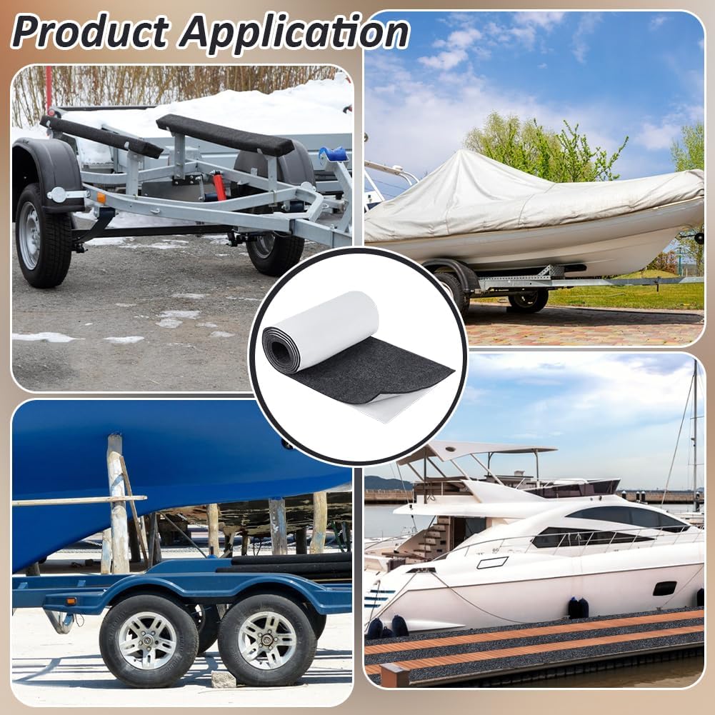 BENECREAT 98×11.8inch Self-Adhesive Felt Carpet, 5mm Thick Boat Trailer Bunk Carpet with Backside Adhesive, Polyester Felt Strip Roll for Trailer, Bunks, Boards, Boat and Hardwood Floors