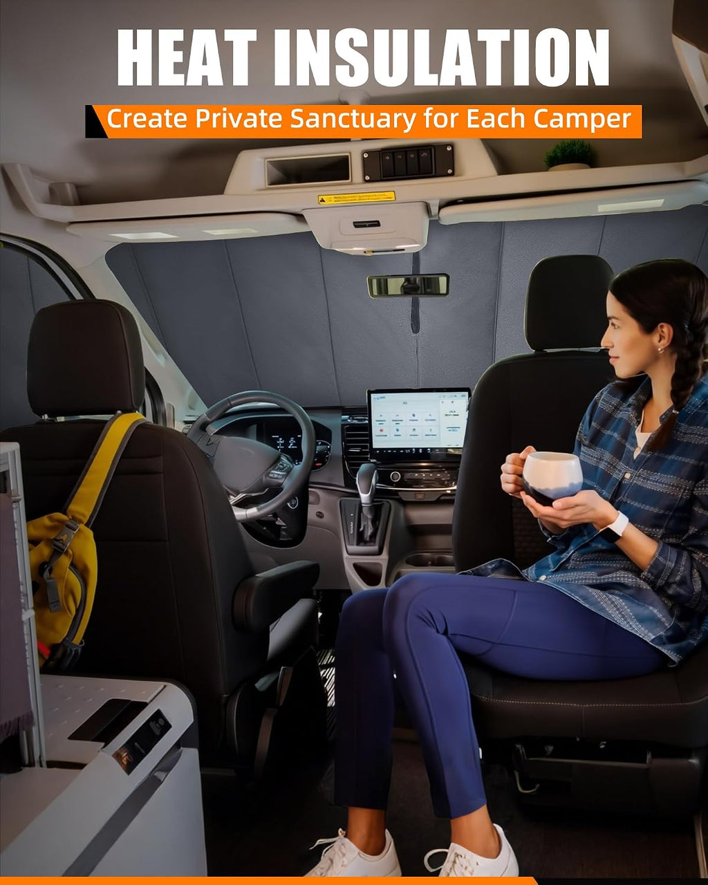 MELIPRON Insulated Blackout Window Cover Fit for Ford Transit 2015-2026, Front Windshield Sunshade, Blocks Light & UV, Keeps Cool in Summer & Warm in Winter, Perfect for Vanlife & Camping