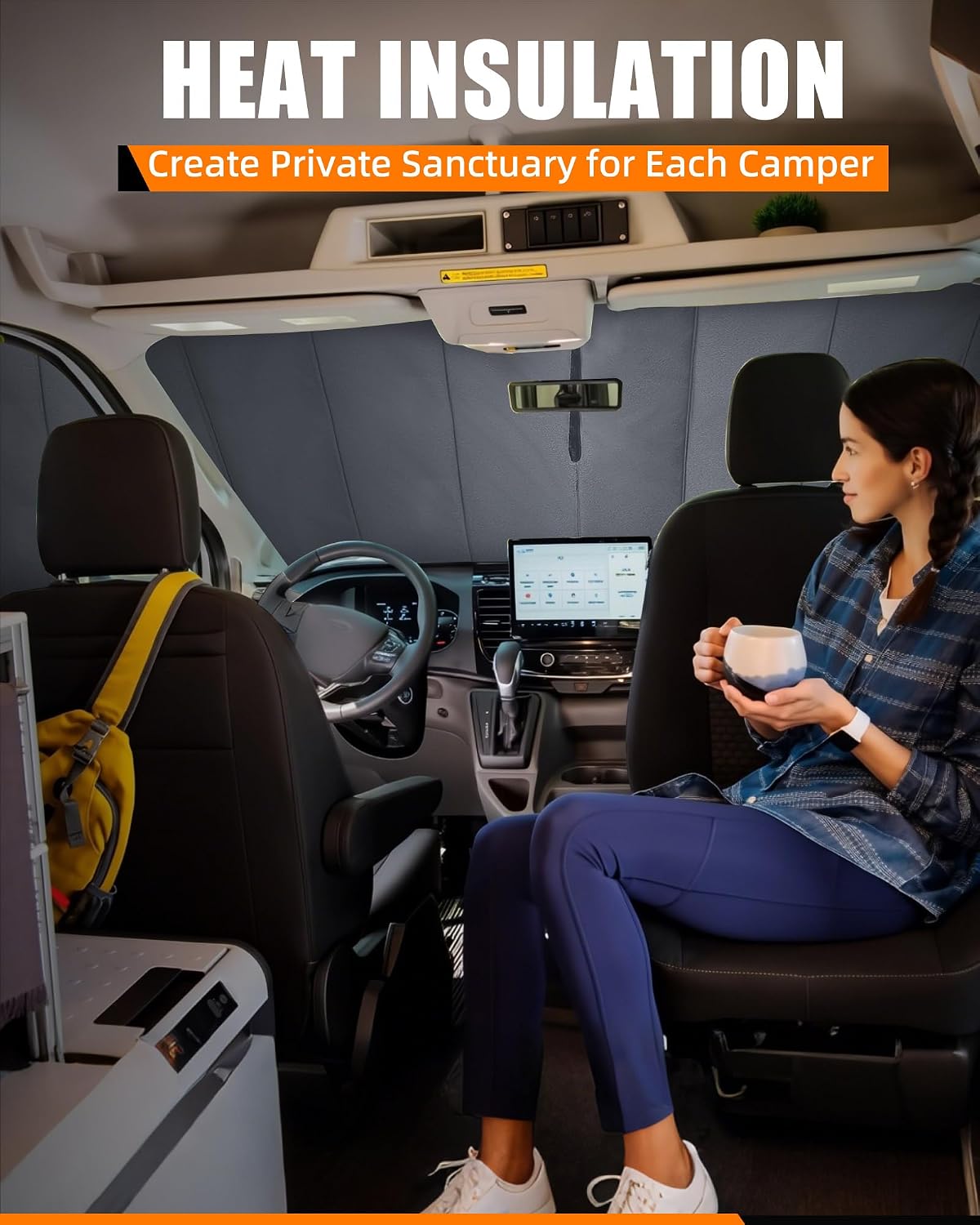 MELIPRON Insulated Blackout Window Cover Fit for Ford Transit 2015-2026, Front Windshield Sunshade, Blocks Light & UV, Keeps Cool in Summer & Warm in Winter, Perfect for Vanlife & Camping