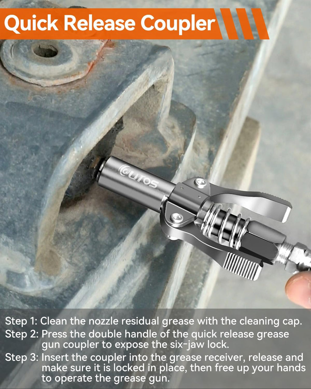 Grease Gun Coupler Quick Lock Release, High Pressure 10000 PSI Grease Gun Tips, Leak Proof Design Dual Handle 6 Jaws Zerk Coupler, Compatible With 1/8" NPT Grease Guns