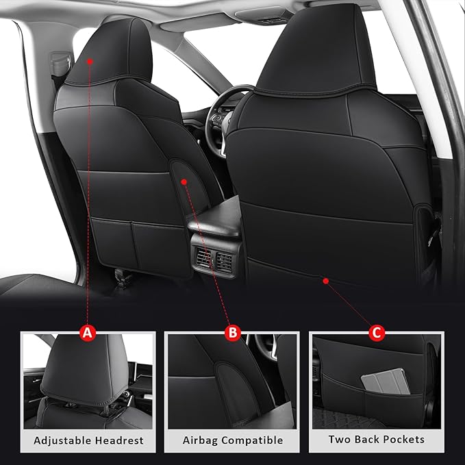 MIROZO Seat Covers for rav4, Waterproof Car Seat Covers Faux Leather Seat Cover - Image 2
