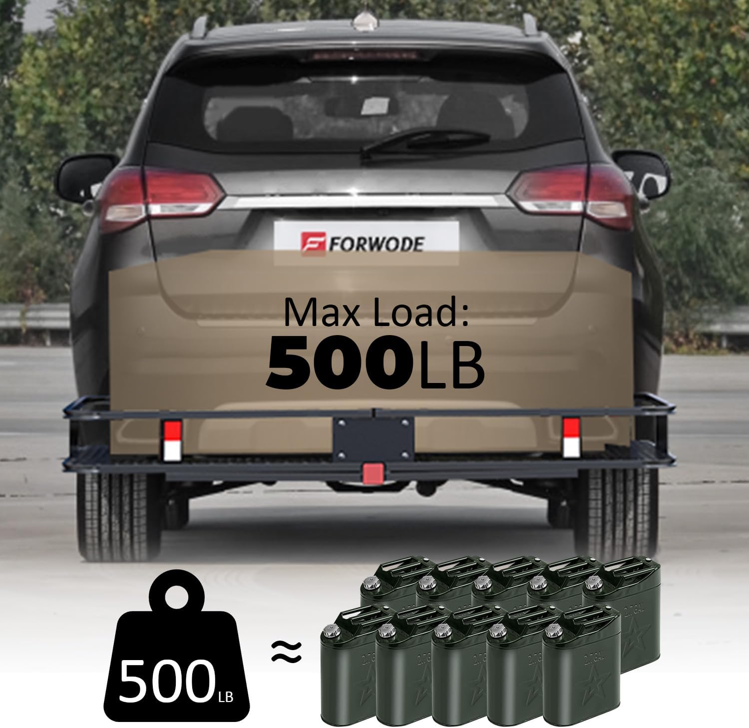 FORWODE 60x20x6 Hitch Cargo Carrier for 2 Inch Receiver, 500LB Capacity Hitch Mount Cargo Rack Carrier, Folding Hitch Cargo Basket with Antirust Coat