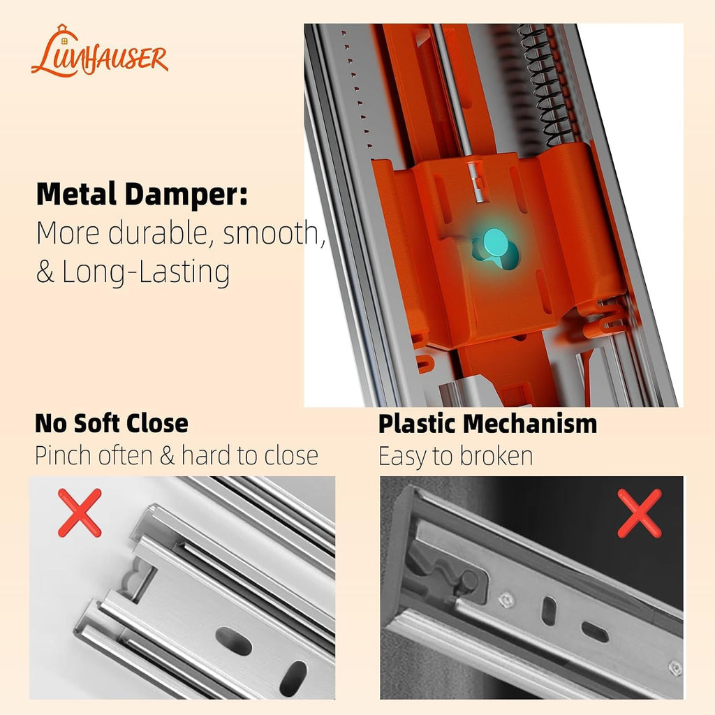 2 pair side‑mount 3‑section full extension soft‑close drawer showing dimensions