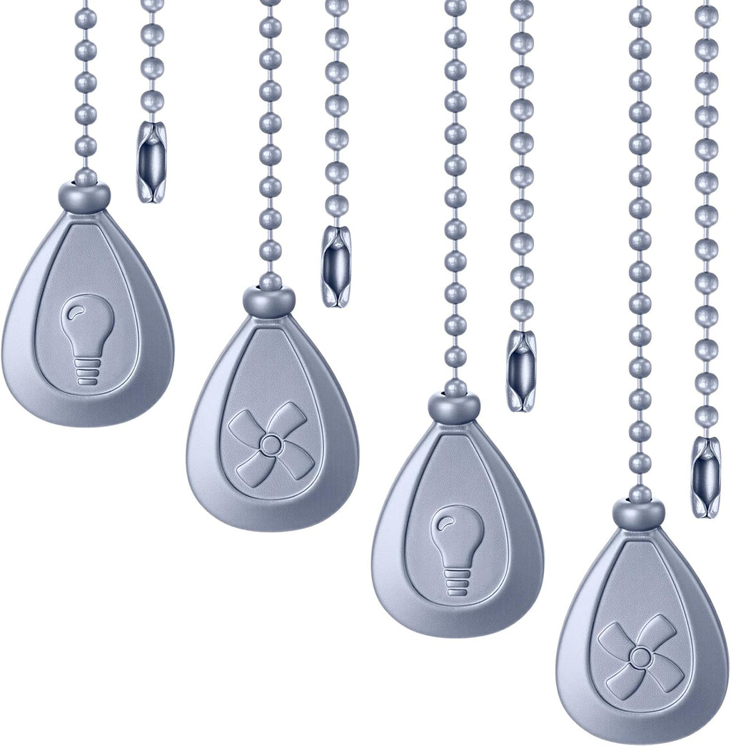 Patelai 4 Pieces Ceiling Fan Pull Chain Extender Ornament 12 Inch Ceiling Pull Chain Extension Classic Drop Shaped Pendant Beaded Ball Cord for Fan light lamp decorative with Connector(Silver Gray)