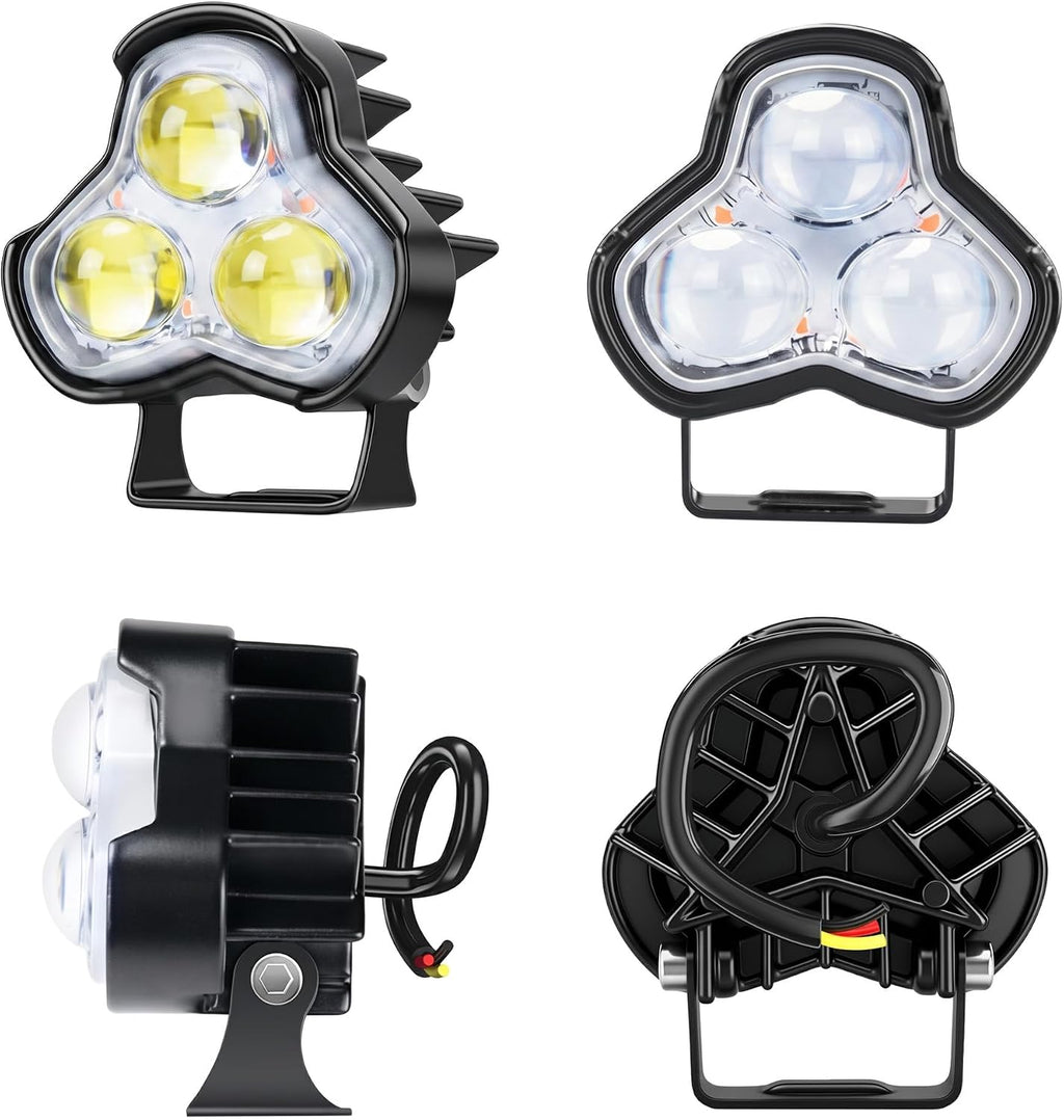 Triple 6050 LED Motorcycle Fog Lights, DC 9-60V 16W Auxiliary Spot Lights with Adjustable Bracket, IP67 Waterproof for Off Road & Night Riding