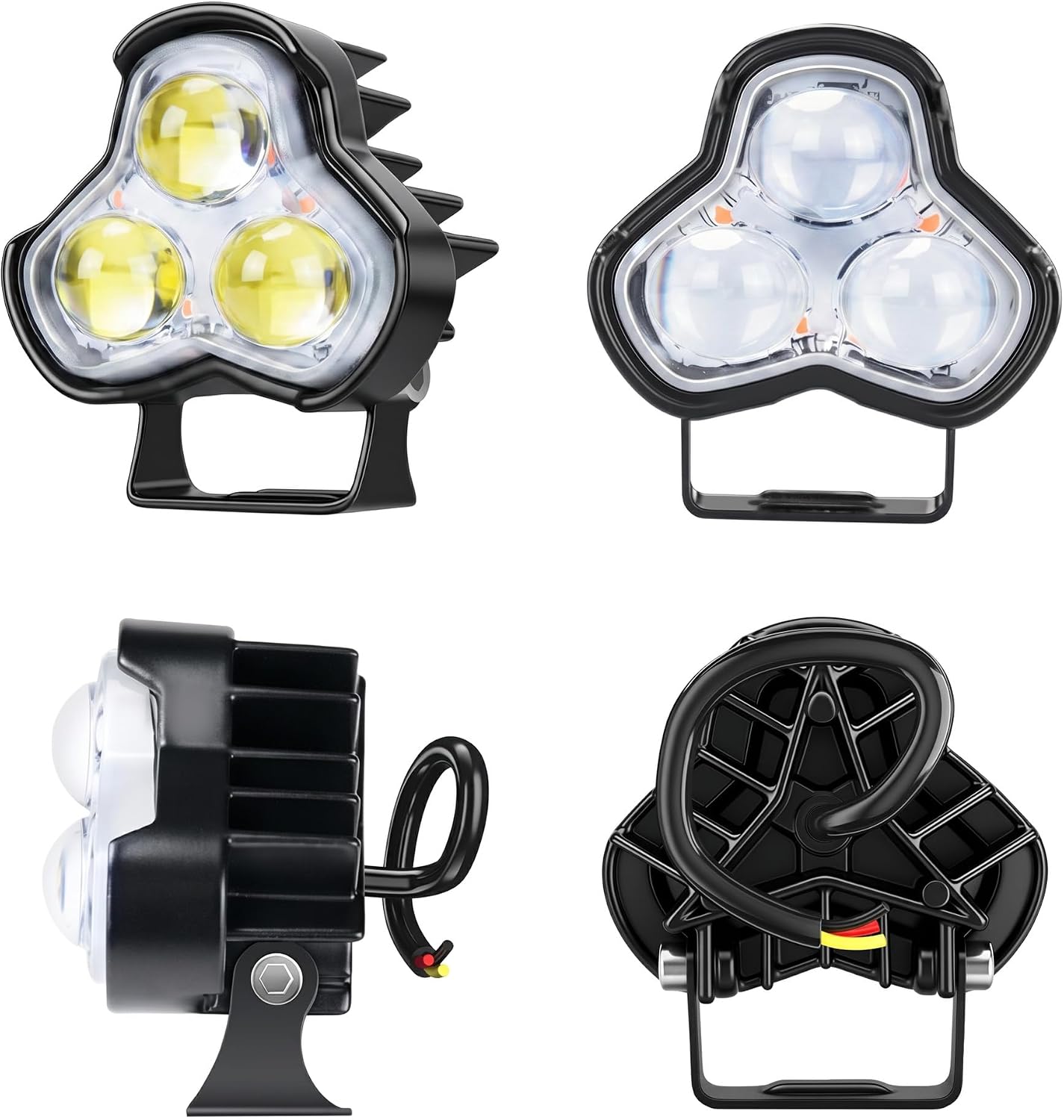 Triple 6050 LED Motorcycle Fog Lights, DC 9-60V 16W Auxiliary Spot Lights with Adjustable Bracket, IP67 Waterproof for Off Road & Night Riding
