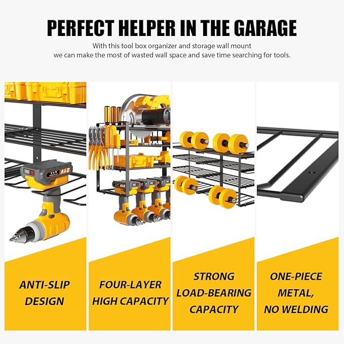 Wall Mount Power Tool Organizer, 4 Layer 8 Drill Hangers Storage Rack, Tool - Image 5