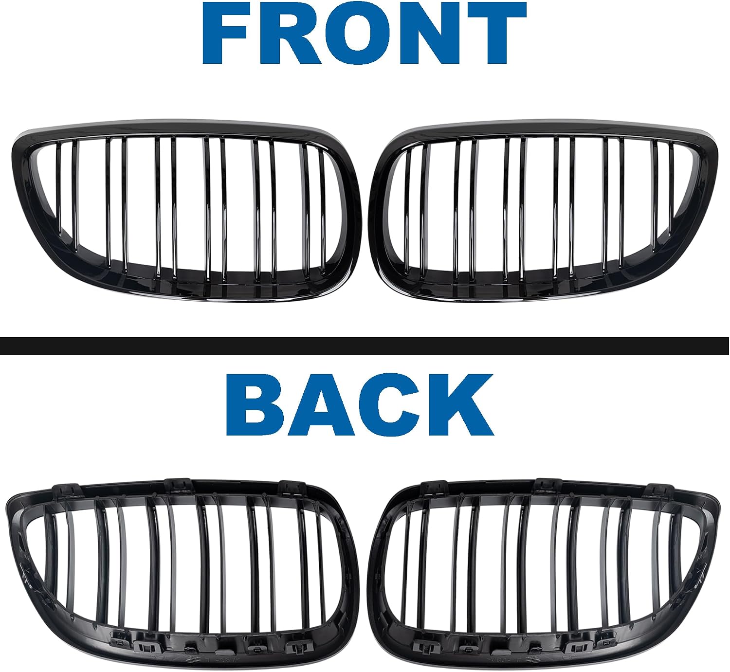 E92 E93 M3 Front Kidney Grille ABS Double Slats Gloss Black 2Pcs | Sporty Style Grille Upgrade, No-Drill Clip-On Install, Sensor & Airflow Compatible With BMW 3 Series E92 E93 M3 2006-2010