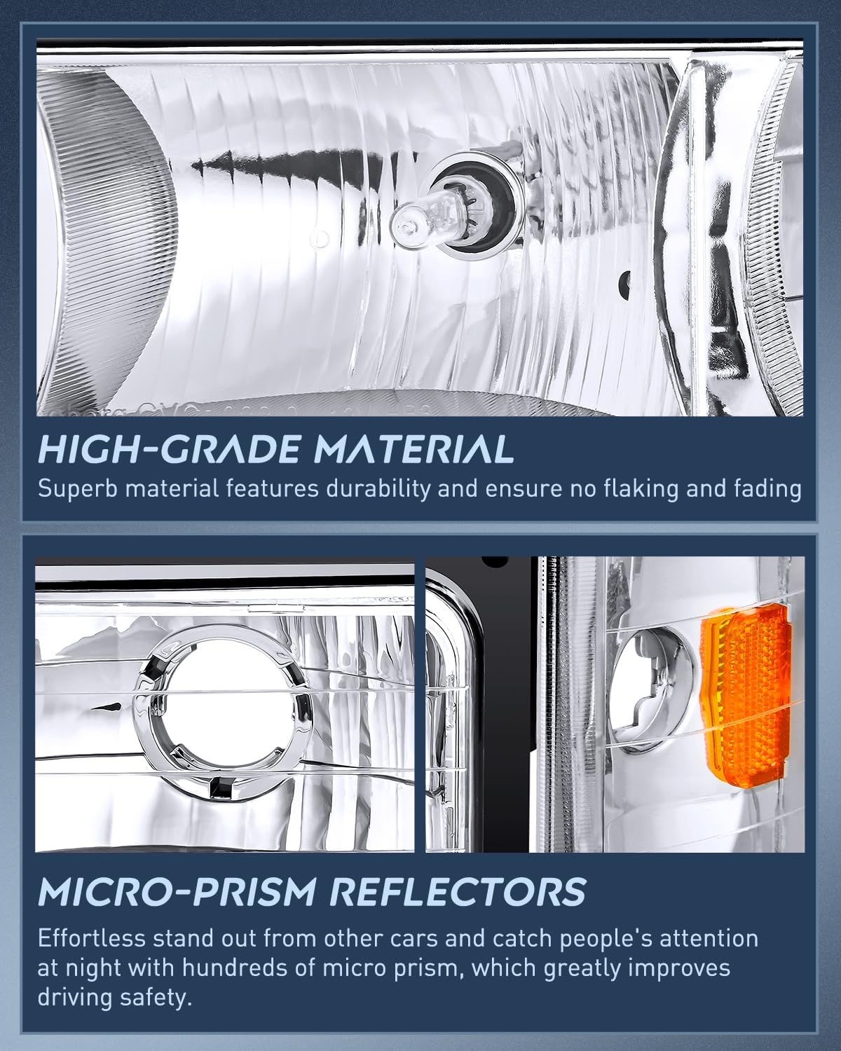 Nilight Headlight Assembly Compatible with 1988 1989 1990 1991 1992 1993 Chevrolet GMC C/K 1988-1993 Silverado Suburban Sierra Blazer Tahoe Yukon Chrome Housing Amber Reflector