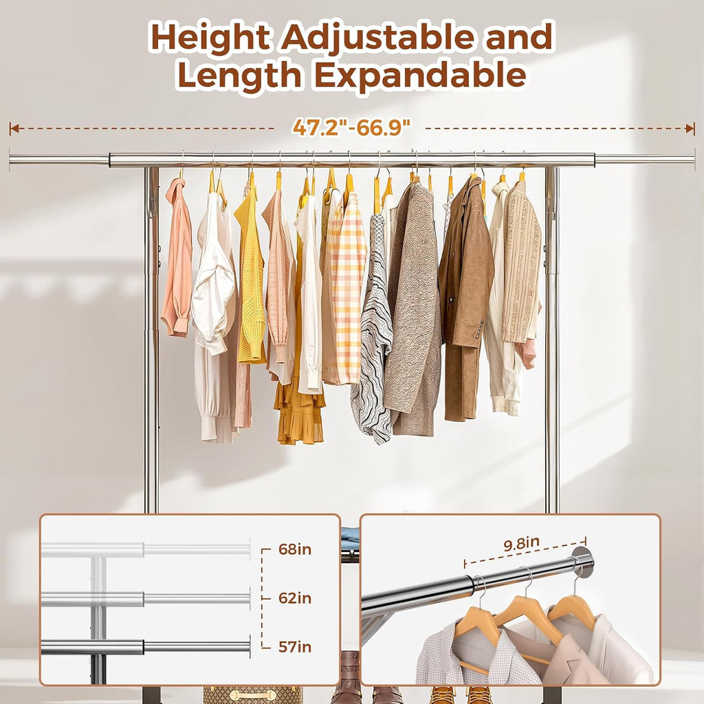 luxspire double rod clothing racks for hanging clothes, side view