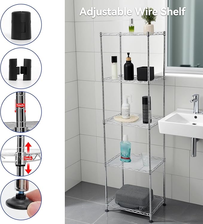 Chrome Small 5 Tiers Wire Shelving NSF Certified. Adjustable Storage Rack - Image 4