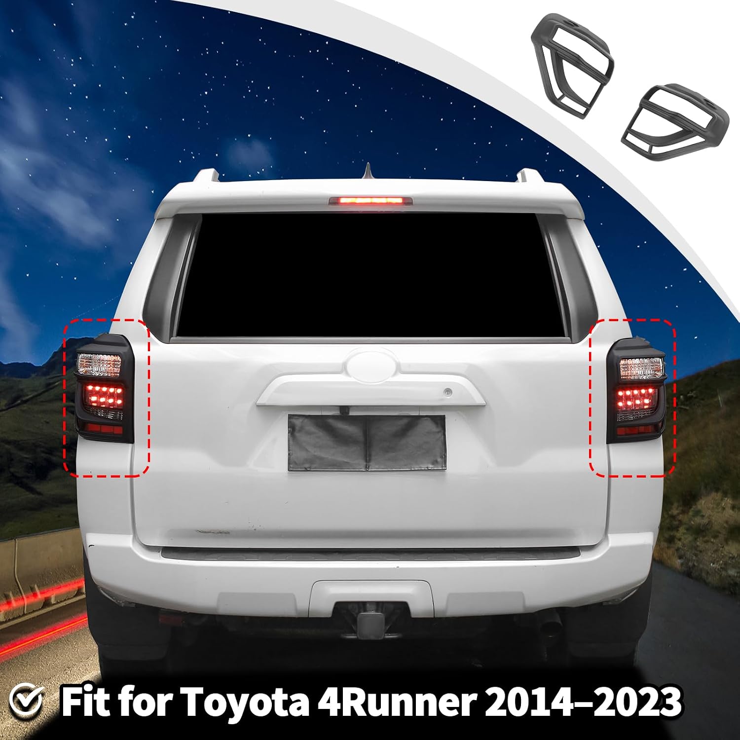 JWWY Tail Light Cover for Toyota 4Runner 2014–2023, Rear Light Lamp Protective Guard Trim Exterior Accessories,2pcs Black