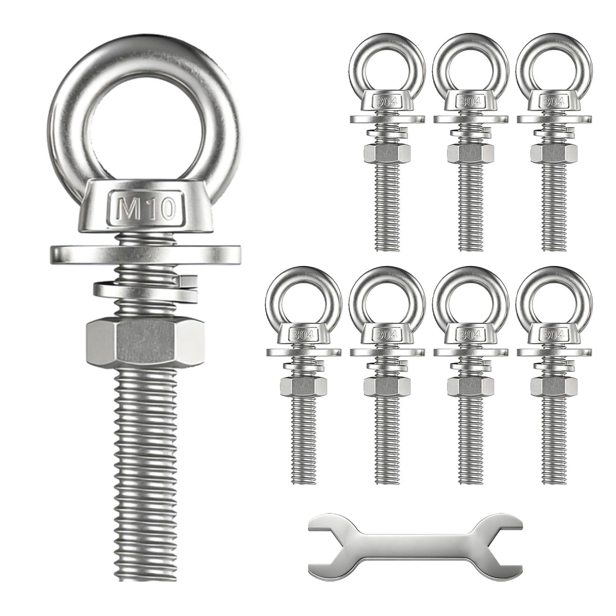 m10 stainless steel eye bolts with nuts and, main product view