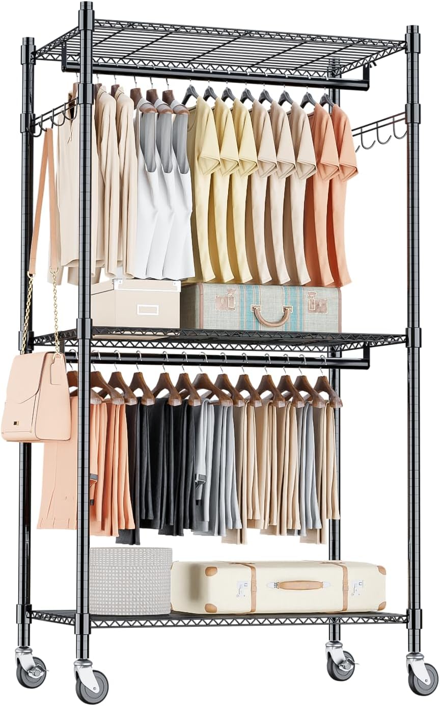 homdox heavy duty clothing rack with 3 tier, main product view