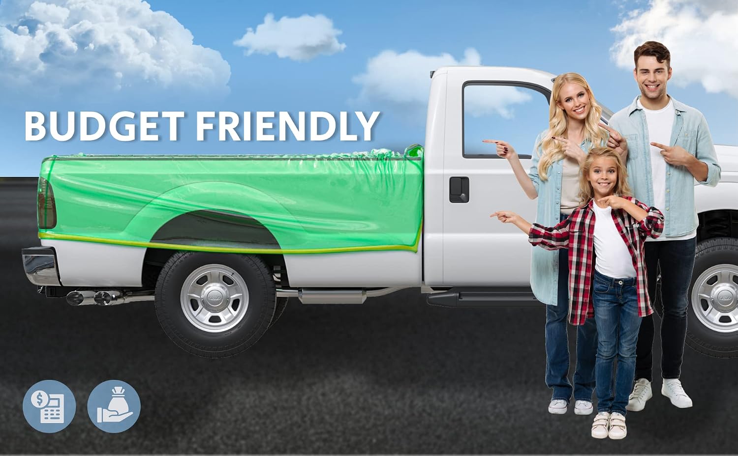 TidyFriend Truck Bed Bag 101" x 75" x 50", Heavy Duty Waterproof Truck Bed Storage Liner with Drawstring – Reusable Dumpster Bag for Waste Management, Hauling, and Moving (Green)