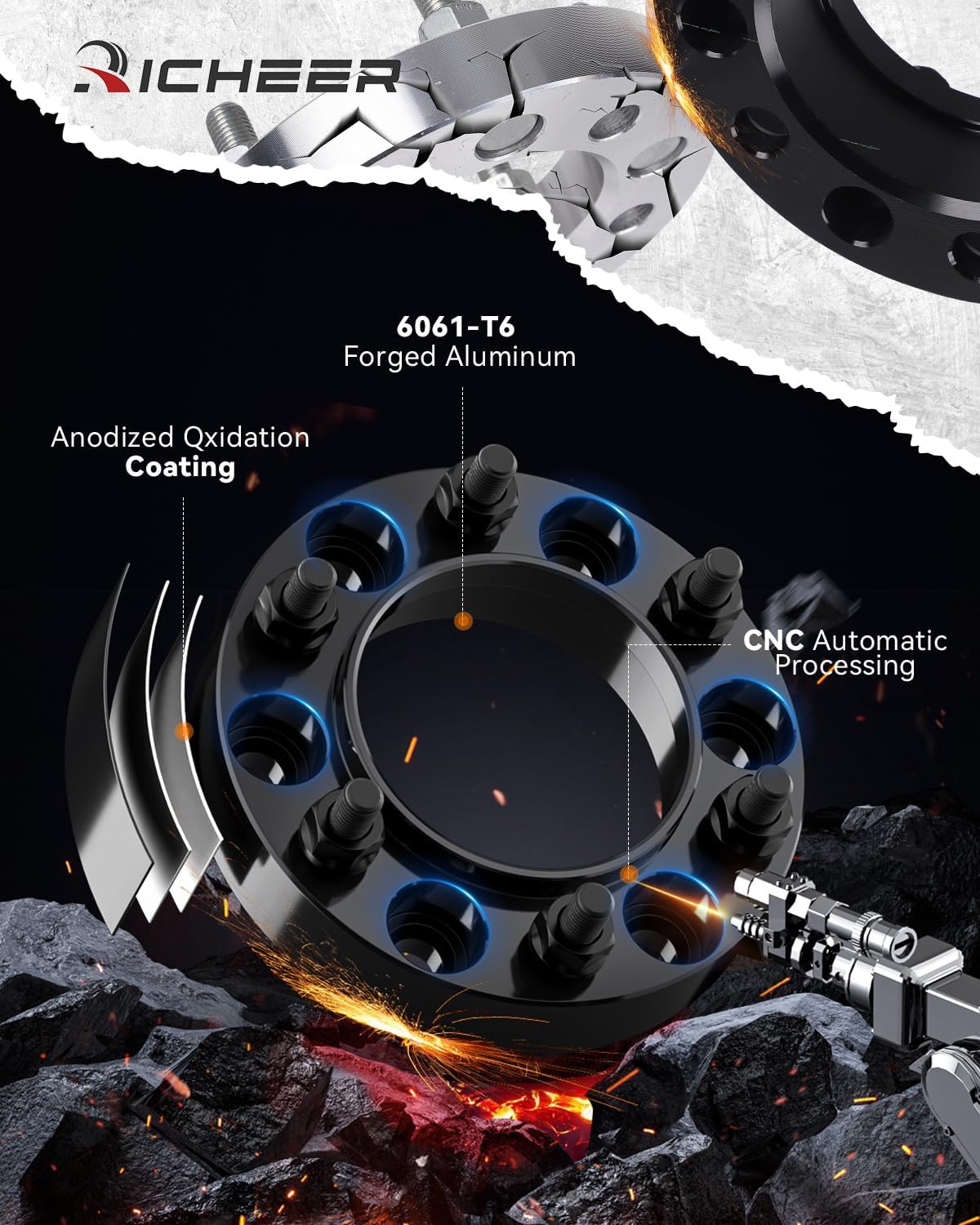 Richeer 1 inch 6x5.5 Hub Centric Wheel Spacers with for Tacoma 4Runner Tundra Fortuner Ventury GX470 GX460, 4PCS Forged 6x139.7mm Wheel Spacers with 12x1.5 Studs & 106mm Center Bore