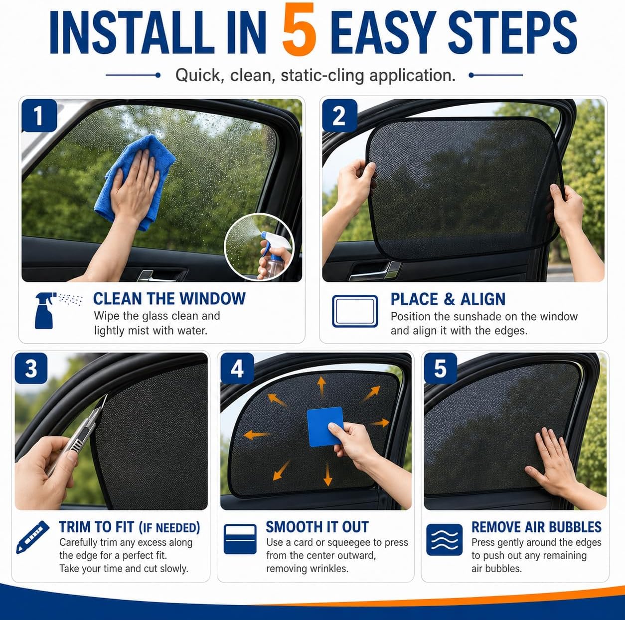 Car Side Window Sunshade,4 PCS Static Cling UV Protection Sun Shades for Privacy, Reusable Washable Window Sun Shade for Kids and Passengers, Universal Fit for Cars SUV Interior